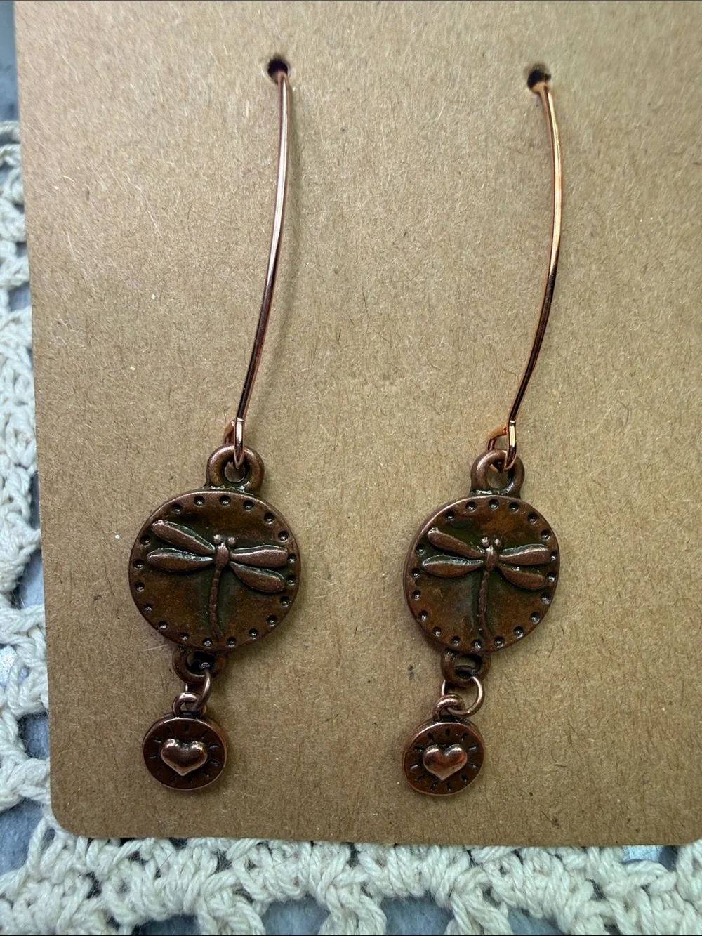 Delicate Dragonfly Drop Earrings in Antique Copper
